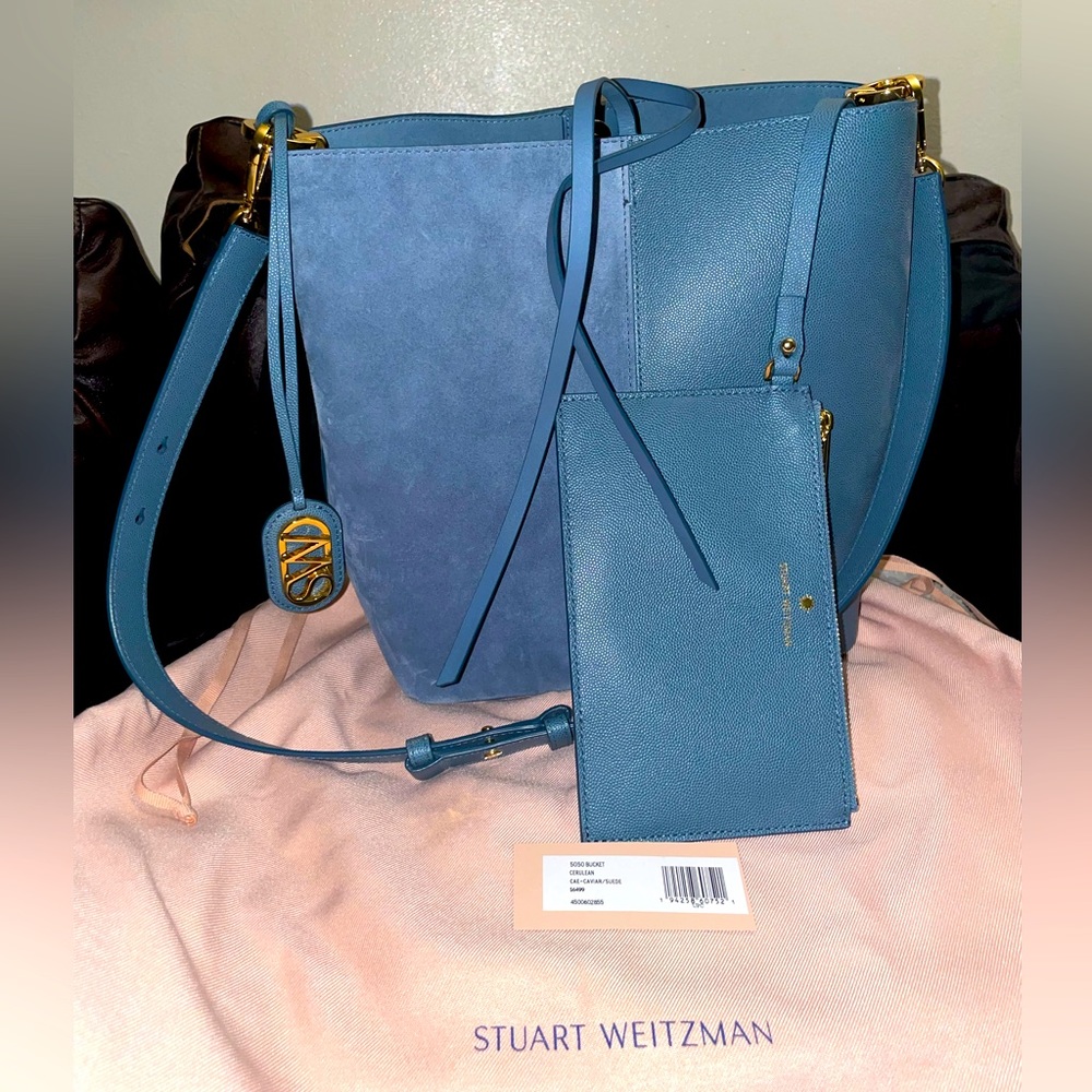 ✨ Brand New Stuart Weitzman 5050 Bucket Bag in Cerulean Blue with Dust Bag